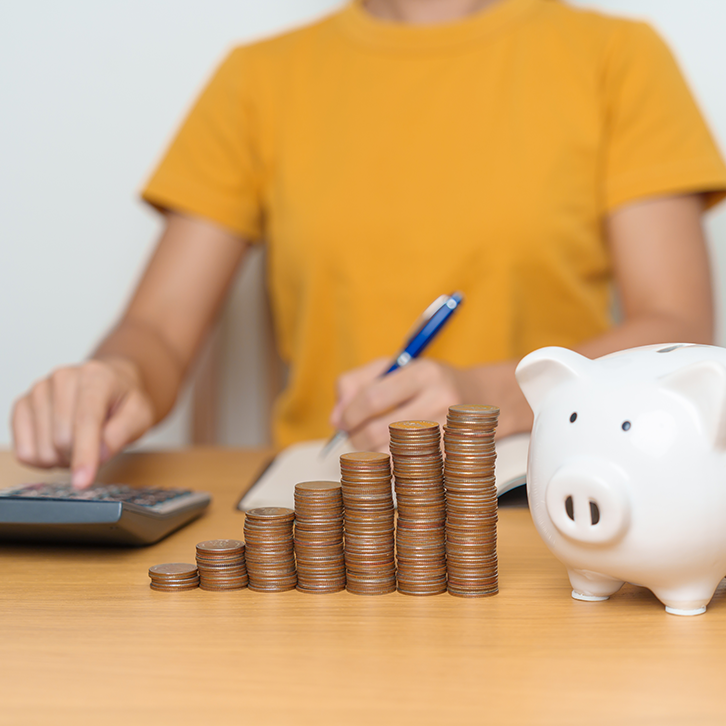 Employee Benefits with money and piggy bank